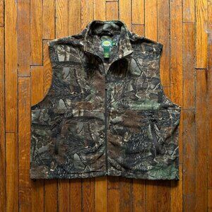 Cabelas Outdoor Gear Hunting Camouflage Zip Fleece Vest Men XL Green Brown Cream
